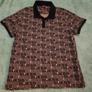 GUESS Los Angeles Polo‎ Shirt Mens XL All Over Print Logo Short Sleeve
